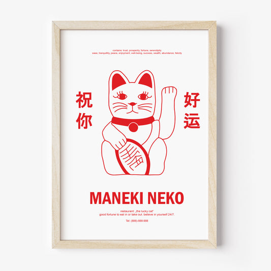 Poster Maneki Neko Rot