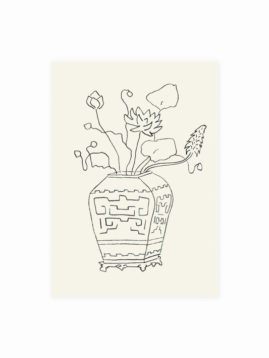Postkarte Vase mit Lotus